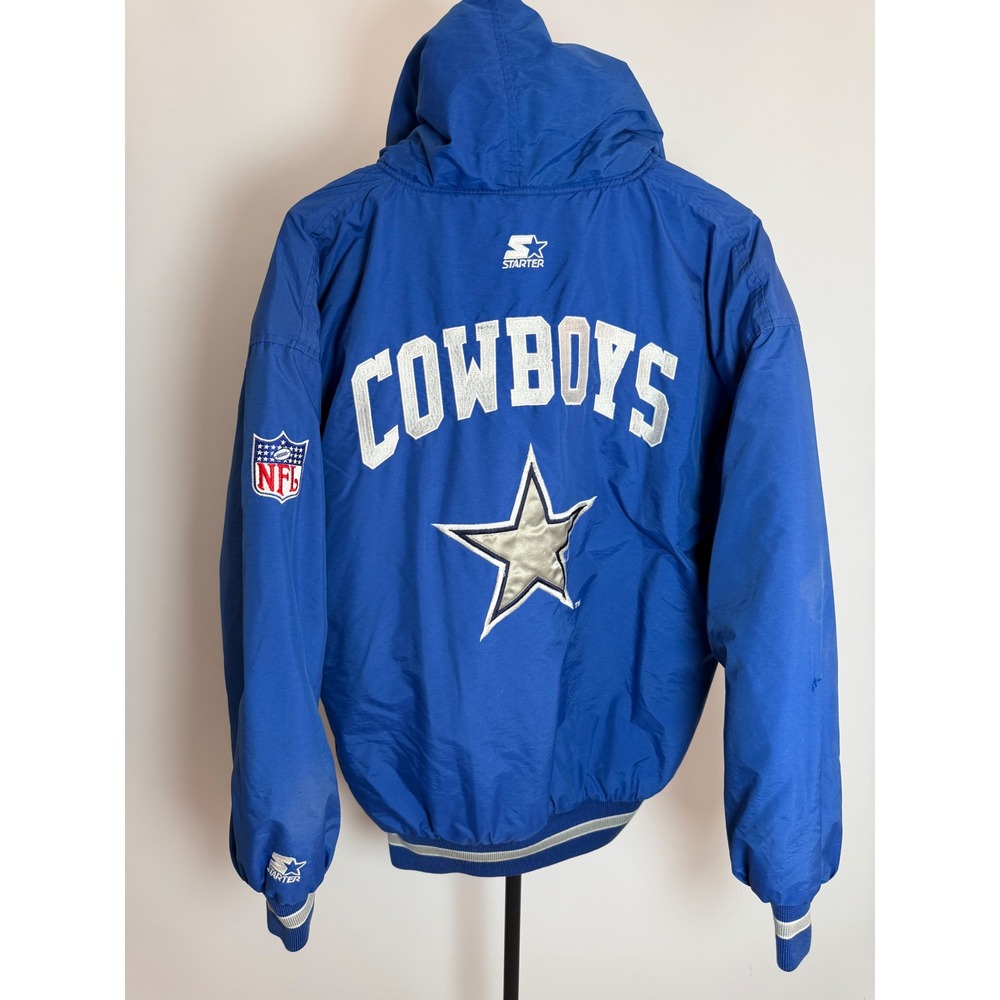 Vintage Starter NFL Dallas Cowboys Hooded Puffer Jacket Blue Mens Medium